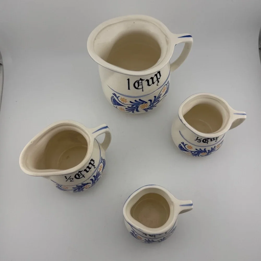 Heritage by Royal Sealy Ceramic White & Blue Ceramic Pitcher Measuring Cup Set